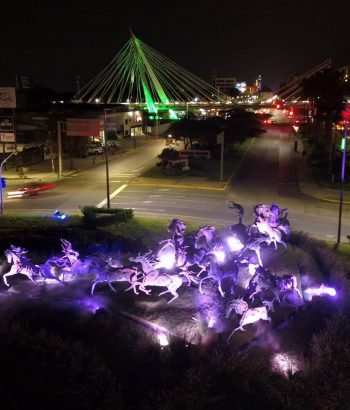Foto nocturna de la glorieta de los caballos en Guadalajara