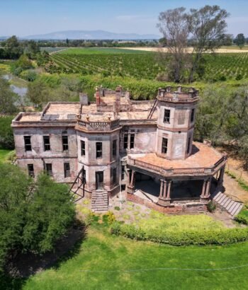 Foto aérea de la hacienda de Bella Cristina cerca de Jamay en Jalisco